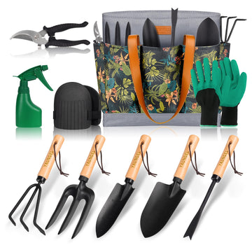Garden Tools - 10Pcs Garden Tool Set Heavy Duty Stainless Steel Gardening Supplies Hand Tools with Wooden Handle