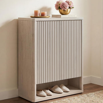 Shoe Cabinet 44 inch Tall Fluted Shoe Cabinet with Doors & 4 Shelves Wooden Large Hidden Shoe Storage Organizer