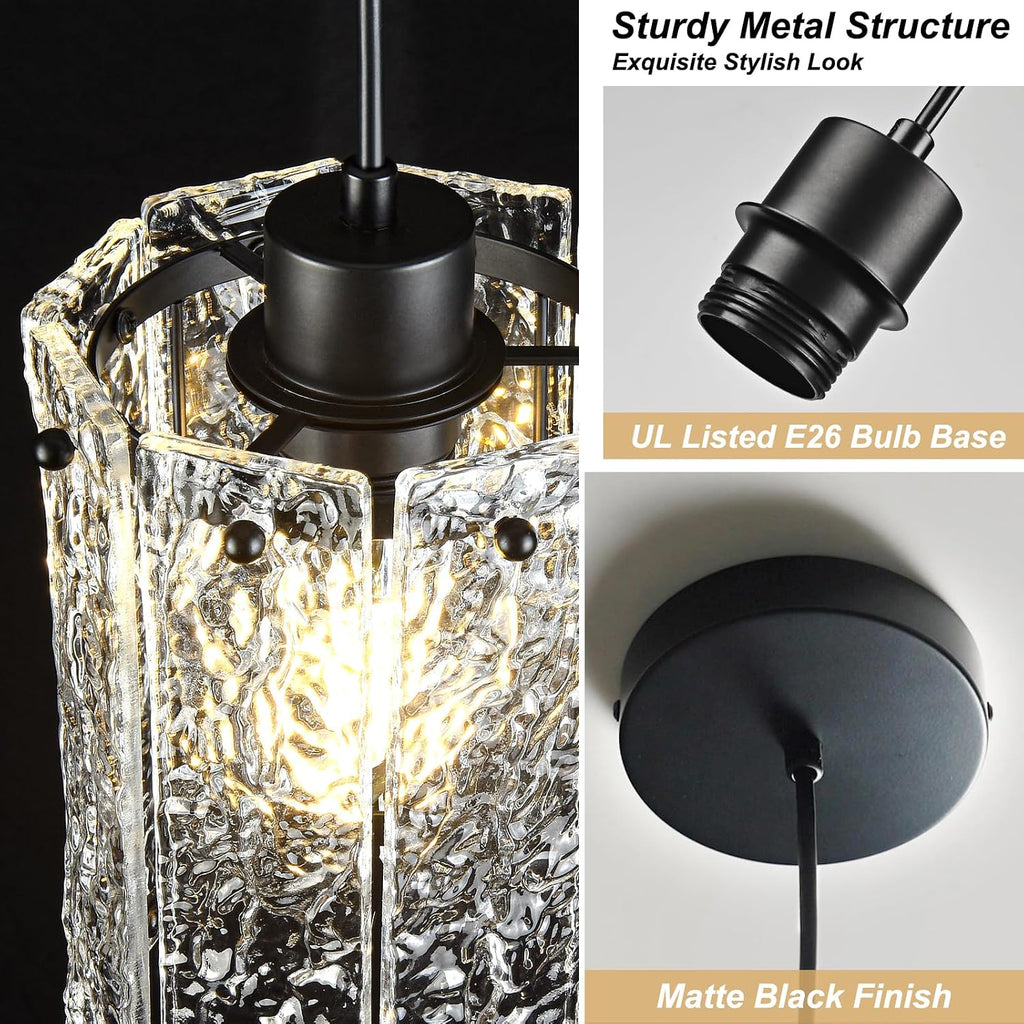 Black Pendant Lights Kitchen Island 2 Pack Modern Water Ripple Glass Pendant Lights Fixtures Round Adjustable Hanging