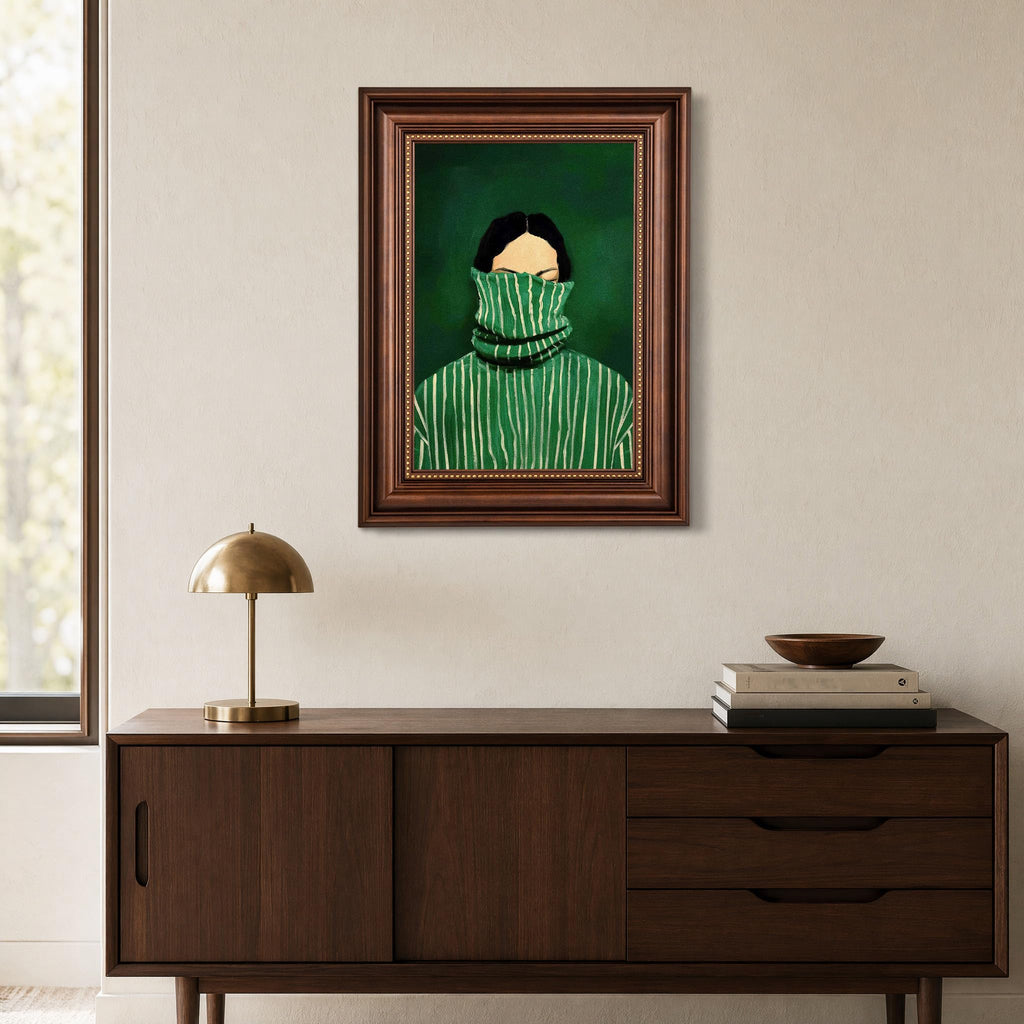 Framed Abstract People Wall Art Eclectic Woman Portrait Canvas Wall Decor Mysterious Female Picture Minimalist Woman