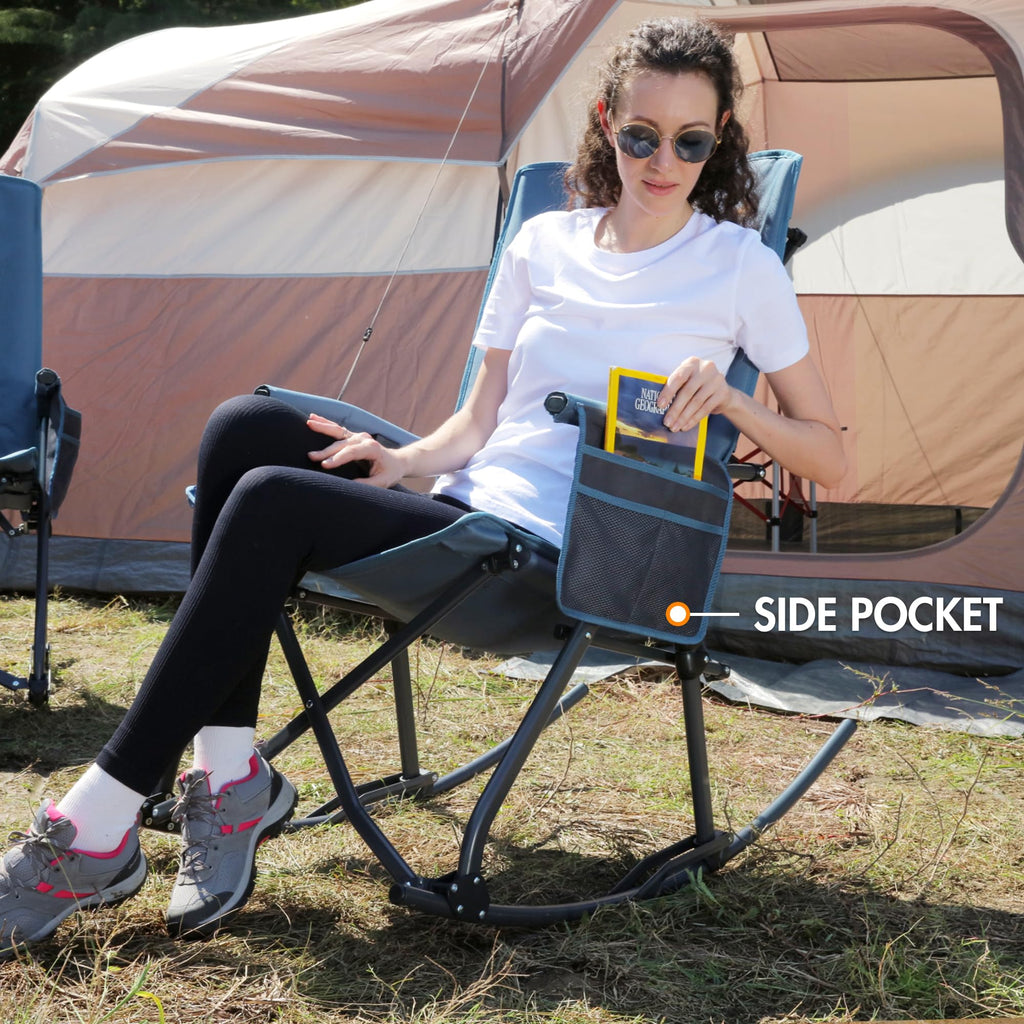 Oversized Folding Rocking Camping Chair Portable Outdoor 400 lb Blue