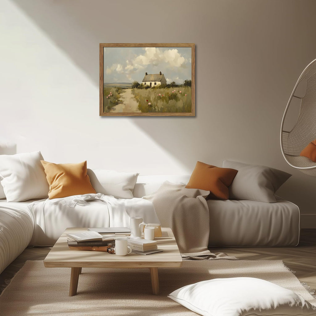 Vintage Wall Art, Framed English Countryside Cottage Painting Print, Country Farmhouse Canvas Wall Art, Rustic