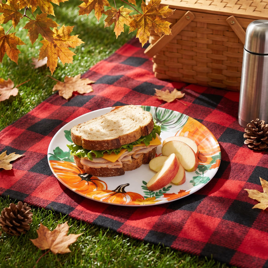 6pcs Melamine Dinner Plate Sets, 10inch Unbreakable Pumpkin Dishes