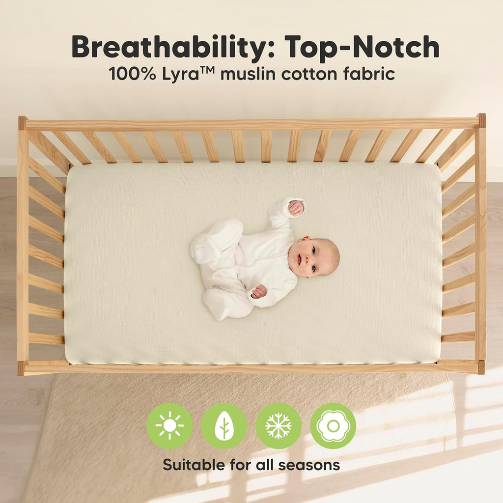 2-Pack Muslin Crib Sheets for Boy, Girl, 52x28 Fitted (Greige) | 100% Organic Cotton Fitted Baby Crib Mattress Sheet
