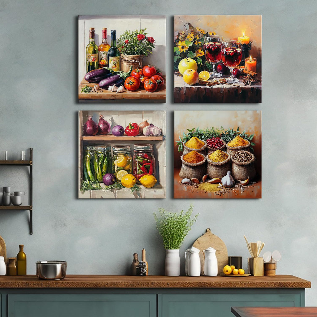 Kitchen Wall Decor Mason Jar Wall Art Spices Food Canvas Prints Kitchen Ingridients Picture Rustic Still Life