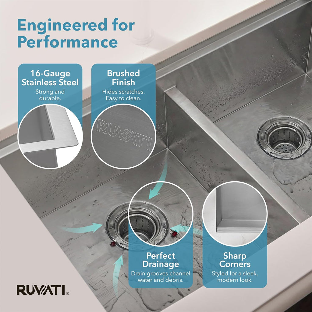 33-in Double Bowl 60/40 Undermount Workstation Kitchen Sink- RVH8356