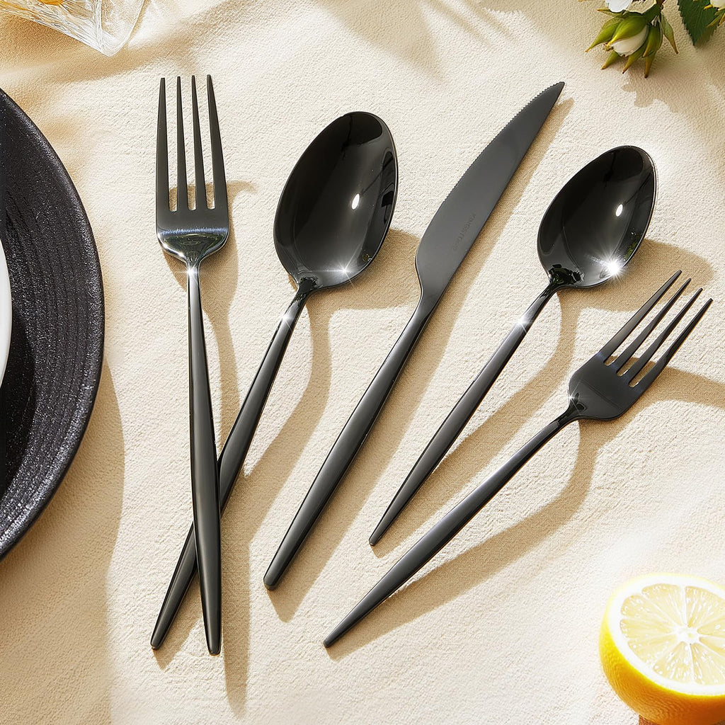 18/10 Silverware Set for 8, 40 Piece Black Stainless Steel Flatware Cutlery
