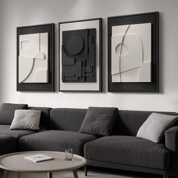 Large Framed Black and White Modern 3D Abstract Wall Art