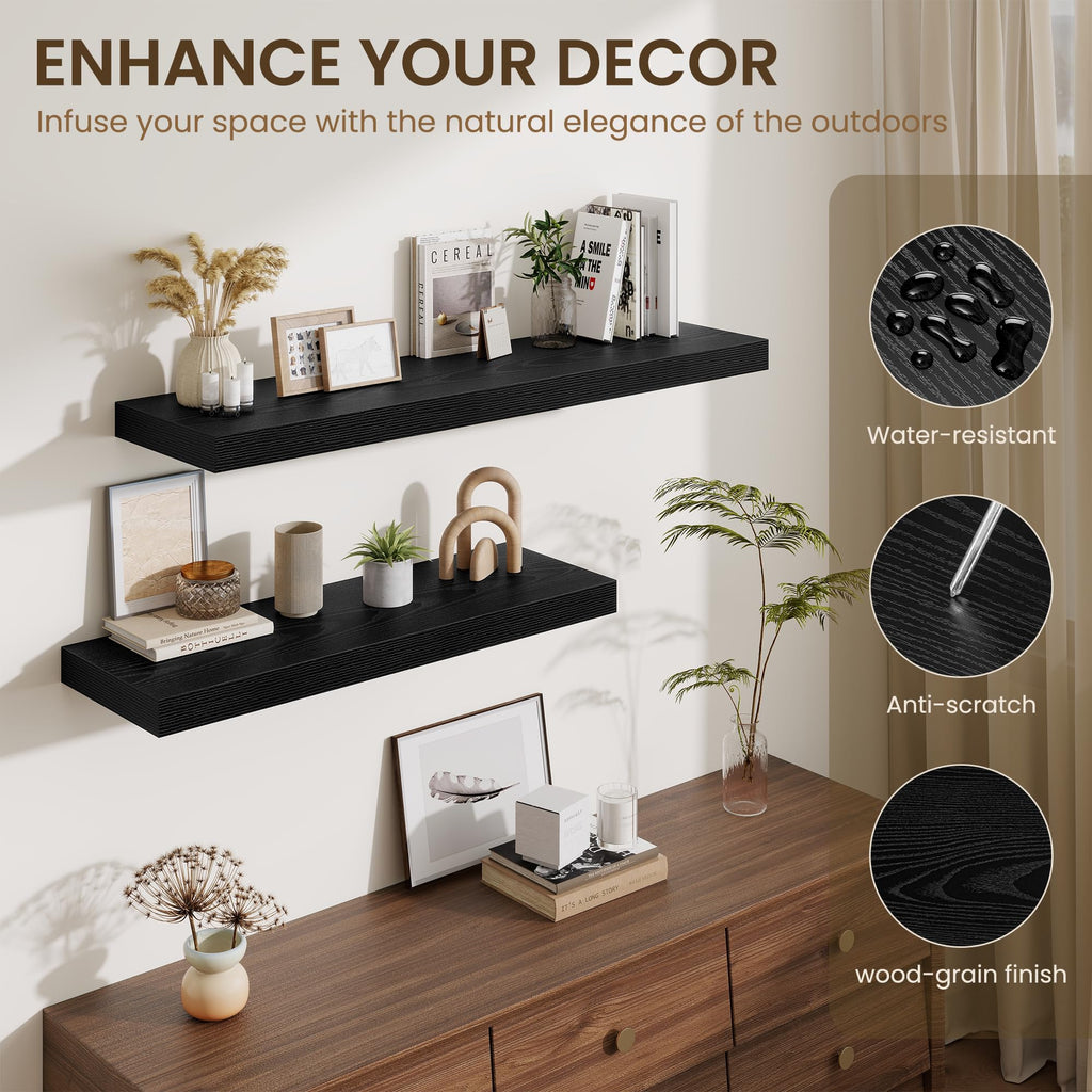 24 Inch Floating Shelves Wall-Mounted, 12 Inch Deep Wall Shelves, 24 x 12 Floating Shelf, Deep Storage Shelf Bathroom