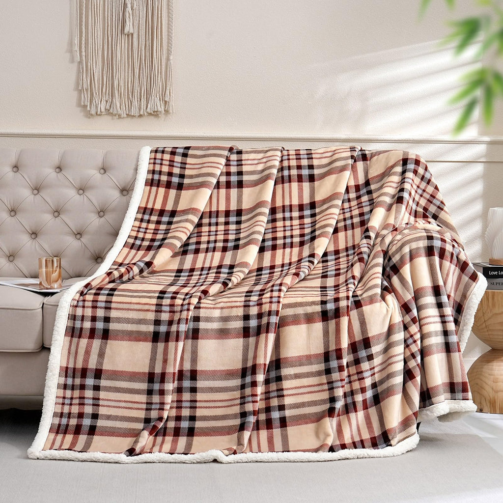 Sherpa Blanket Throw Blanket for Couch Sherpa Fleece Blanket Fluffy Checkered Soft Blanket for All Season Use Cozy