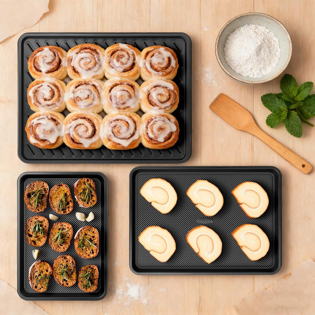 Nonstick Sheet Set with Cooling Rack, 4-Piece Cookie Sheets for , 0.8mm Heavy Duty Carbon Steel Oven Pans, Ceramic