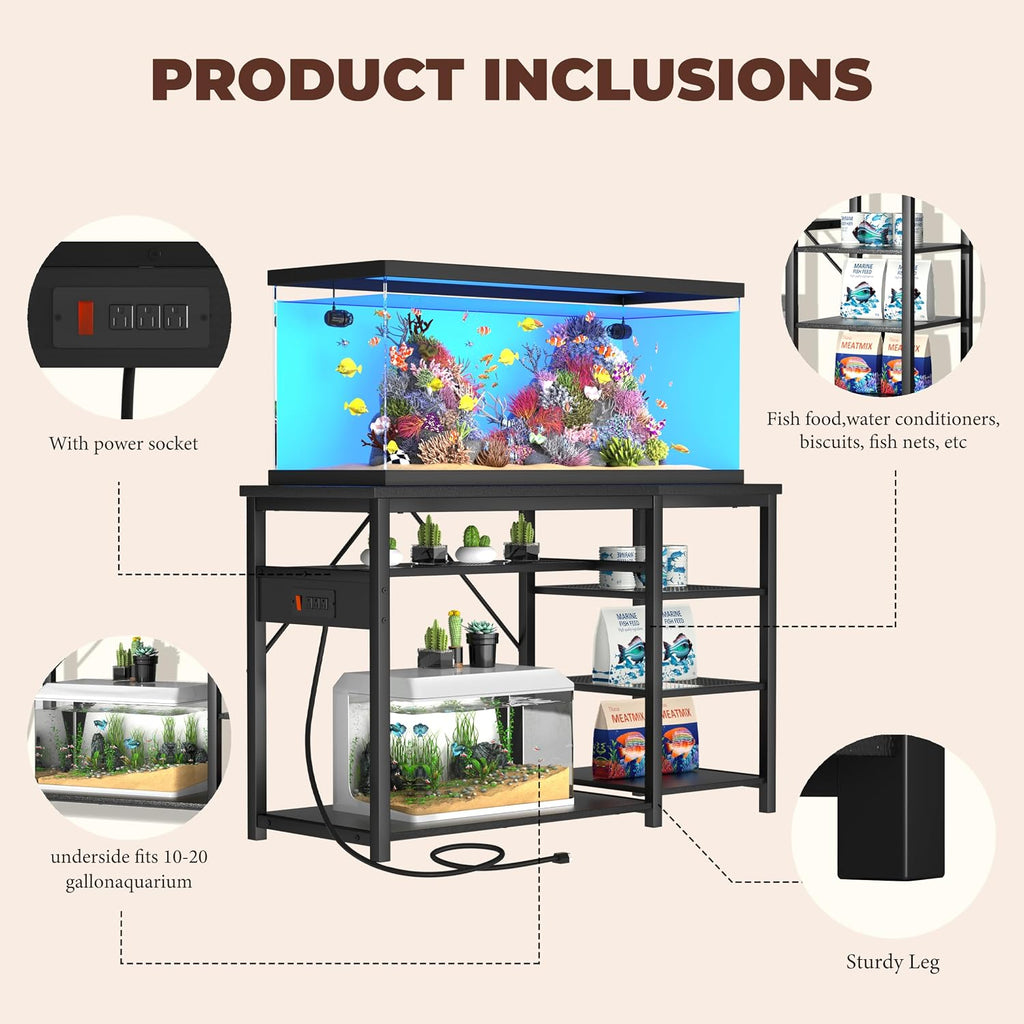 55-75 Gallon Aquarium Stand: 1000LB Capacity, Built-In Power Outlets, 3-Tier Shelves for Fish Tank Accessories