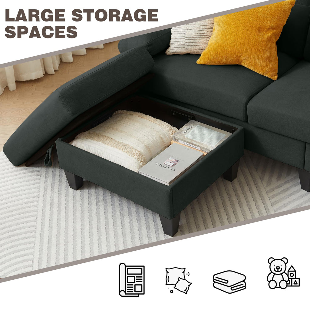 84" Convertible Sectional Sofa, Modern Linen Fabric Small L Shaped Couch with Reversible Chaise, 3-Seat Sofa Couches