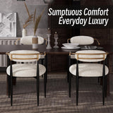 Morden Fort Modern Dining Chairs Set of 2, Upholstered Boucle Dining Chairs with Gold Arms and Black Metal Legs