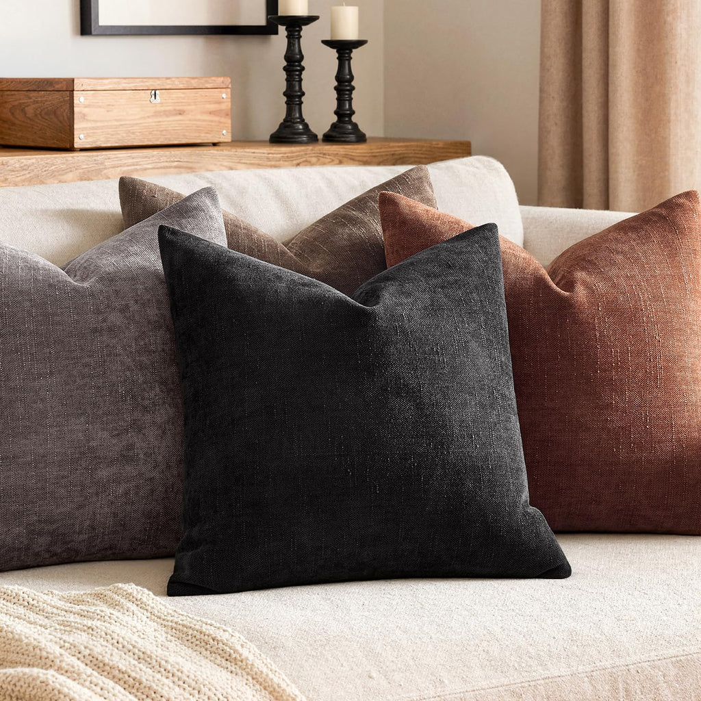 Textured Chenille Throw Pillow Covers 18x18 Inch Black