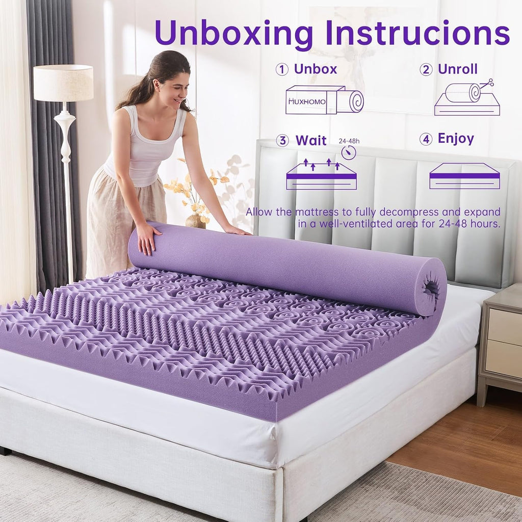 3 Inch 7-Zone Queen Mattress Topper, Egg Crate Memory Foam Mattress Topper Queen Size for Back Pain, Lavender Gel