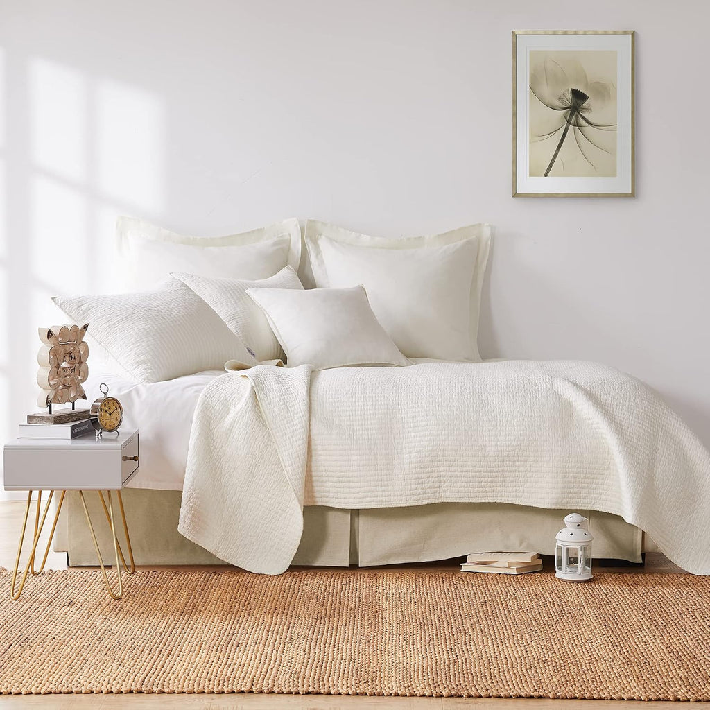 Queen Size Faux Linen Dust Ruffle, 16-inch Drop with Box Pleat