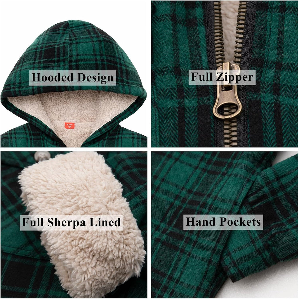 Boys Sherpa Lined Zip Flannel Hooded Jacket