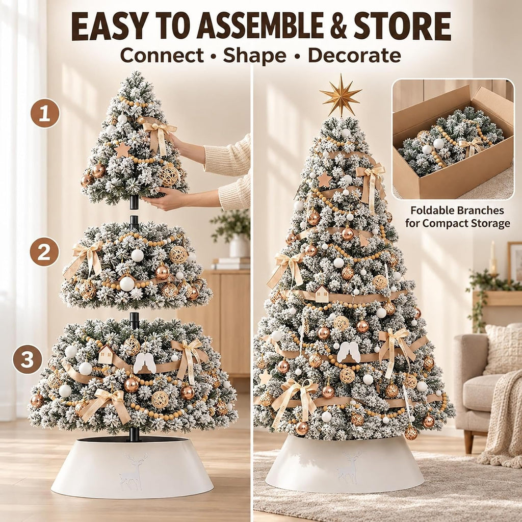 White Christmas Trees with Lights, Flocked Xmas Tree, Artificial Tree