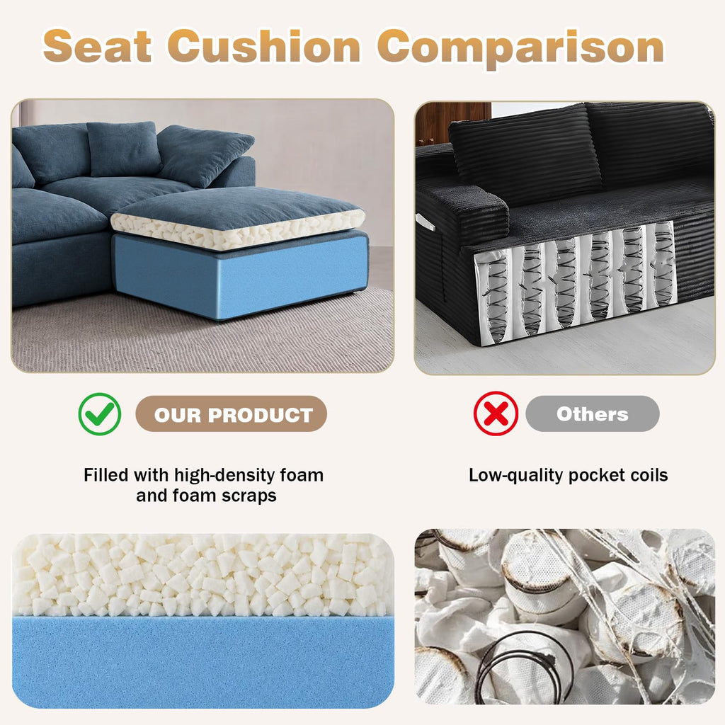 109" Boneless Cloud Couch Sectional, Oversized Modular L Shaped Sofa with Ottoman, Deep Seat Chenille Sectional