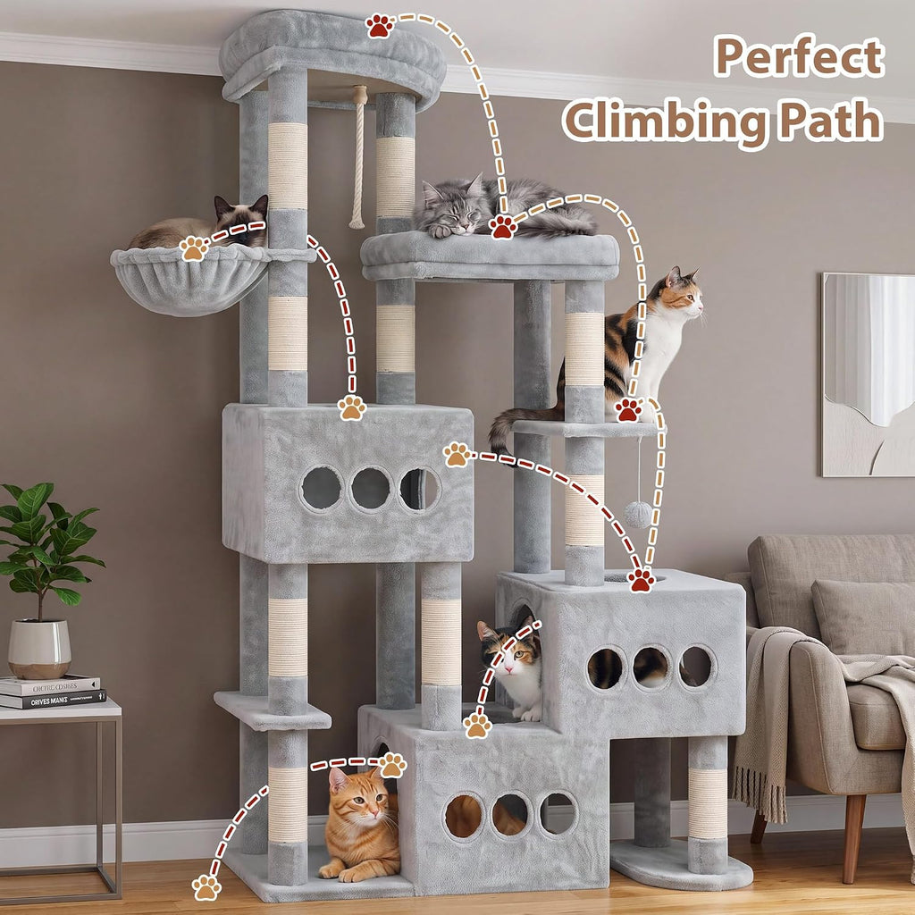 Sturdy Cat Tree Tower, 3 XXL Condos for Large Adult Cats