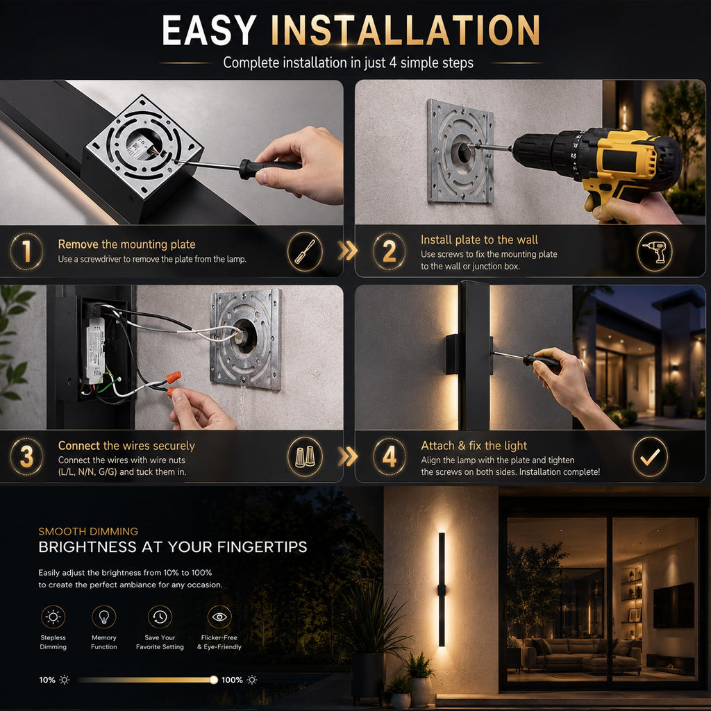 2Pack Modern Outdoor Wall Lights Dimmable, 39" Linear Led Exterior Wall Light, 3CCT, Aluminum& PC, IP65-Waterproof, Long