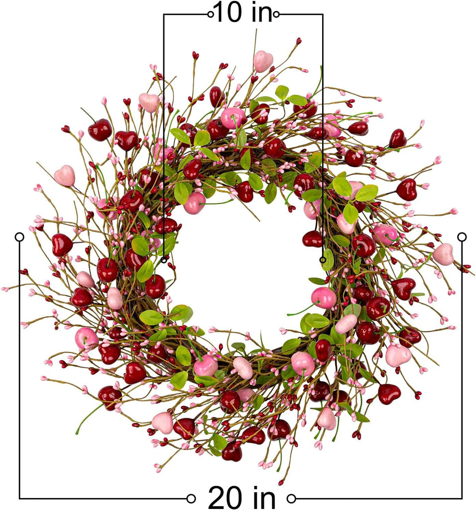 20 Inches Farmhouse Valentine's Day Wreath Romantic Valentines Wreaths for Front Door Rustic Valentines Door Wreath