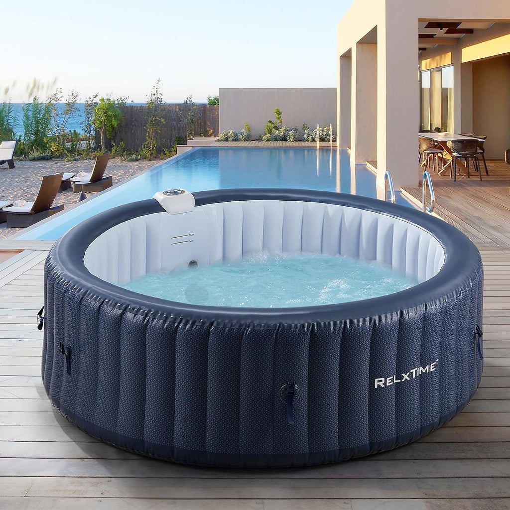 Inflatable Hot Tub 4-6 Person, Portable Blow Up Spa | 130 Air Jets, Built in Heater Pump, Round Outdoor Spa, Cup