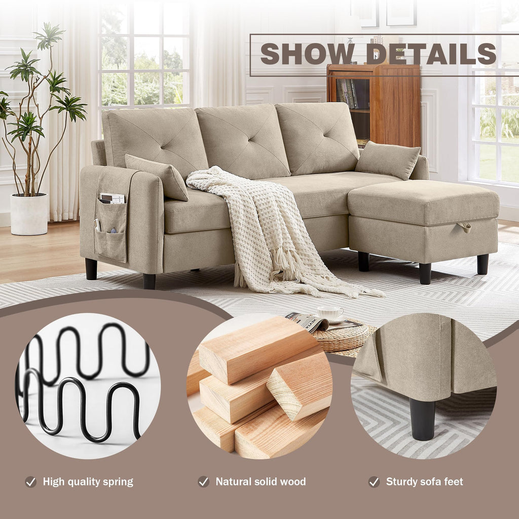 77" Small L Shaped Sectional Sofa Couches, Beige