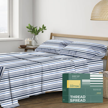 100% Organic Cotton Sheets - Organic Cotton Percale Sheet Set (4 PC, Variegated Stripe), Soft