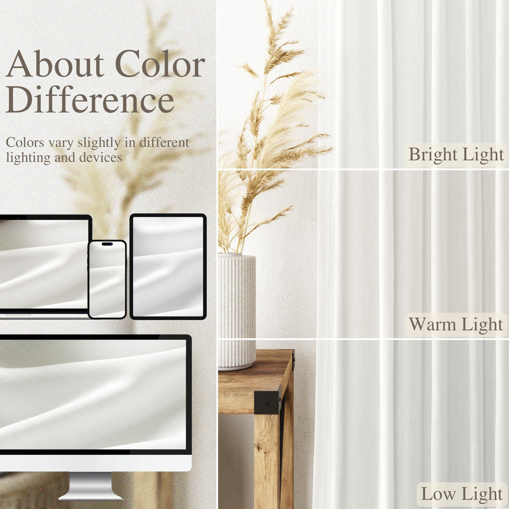 Solid Off White Curtains 96 Inches Long 2 Panels Back Tab Sheer Linen Curtain Modern Farmhouse Coastal Decor White