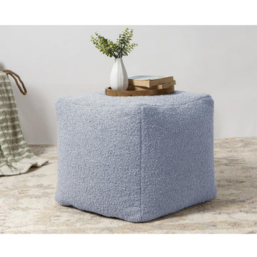 LR Home Handmade Contemporary Solid Boucle Square Indoor Medium Pouf Ottoman, Blue | Foot Rest Decor | 18 x 18 x 18