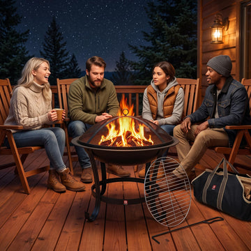 22" Fire Pit with 2-in-1 BBQ Grill, Spark Screen & Tote Bag