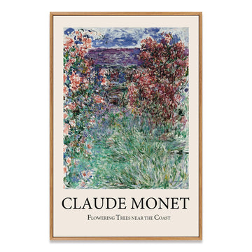 Claude Monet Framed Canvas Wall Art, Flowering Trees near the Coast, Impressionist Famous Oil Painting Reproductions