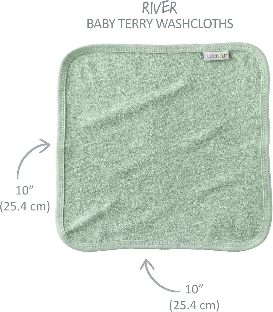River Pack Baby Terry Washcloths 100% Organic Cotton Absorbent for Baby and Toddler Boys & Girls, Seafoam Terra