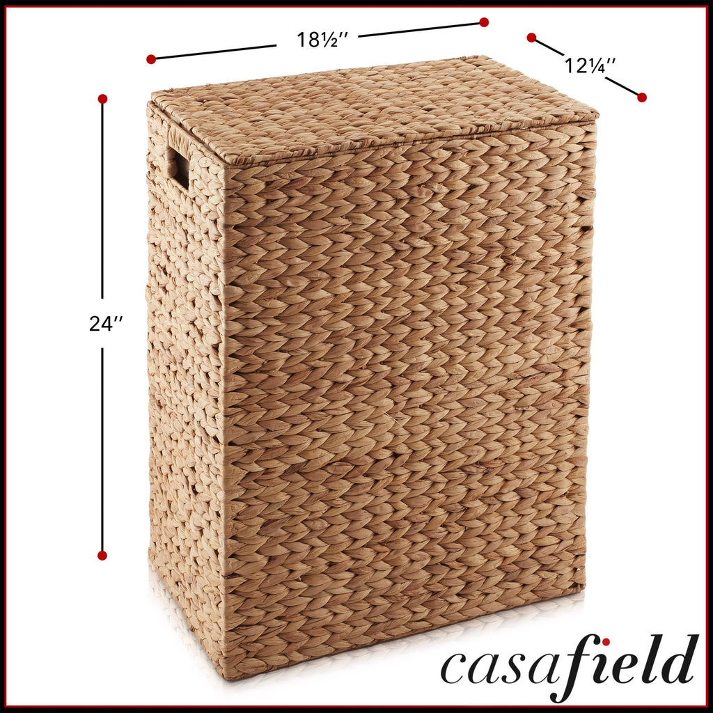 Large Laundry Hamper with Lid and Removable Liner Bag - Cinnamon, Woven Water Hyacinth Rectangular Laundry Basket