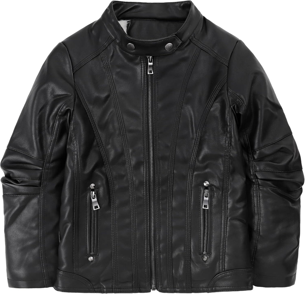 Boy's Collar Faux Motorcycle Leather Jacket Kids Biker Coats