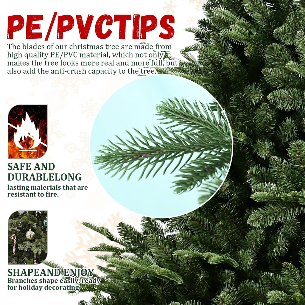 Artificial Christmas Tree, Premium Unlit Spruce Douglas Firs Christmas Tree with 2673 Branch Tips, Realistic Fake
