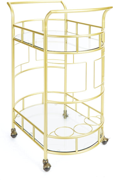 Sinclair 2 Tier Metal and Glass Bar Cart, Gold