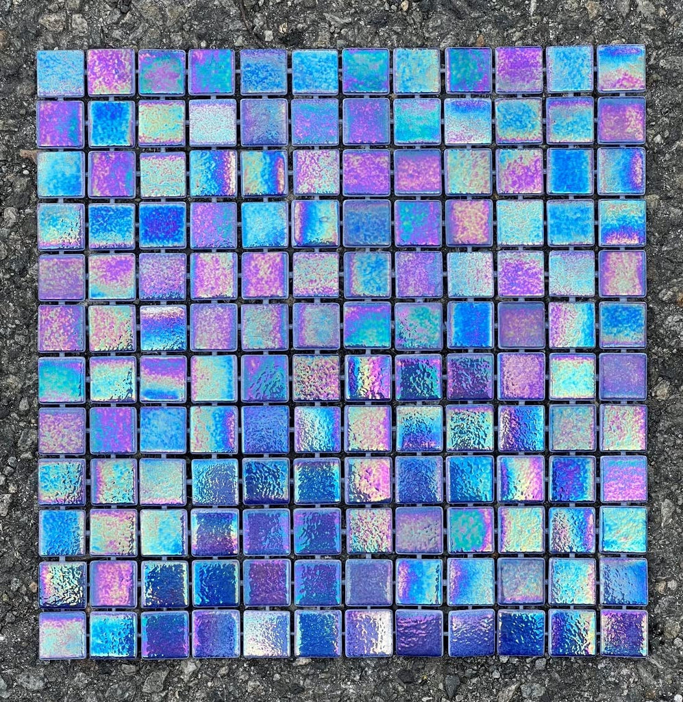 Square Iridescent Recycled Glass 1x1 Mosaic Floor Wall Tile Backsplash, Swimming Pool Tile, Bathroom Shower, Accent