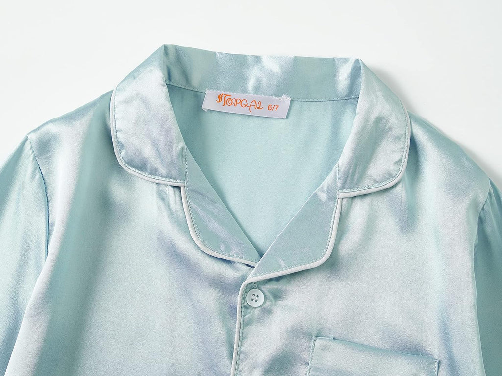 Girls Satin Pajamas, Shorts Sleeve Pants Button Up