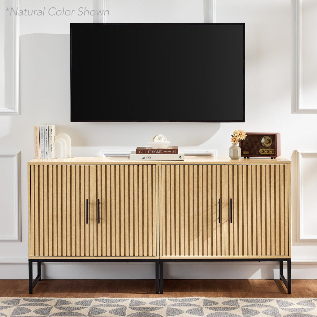 Slatted Sideboard Buffet Cabinet, Entryway Table, Accent Storage Cabinet, Console Table - Dark Brown