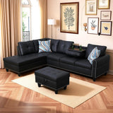 Leather 3-Piece L-Shaped Couches for Living Room, Sectional Sofa with Storage Ottoman & Movable Chaise