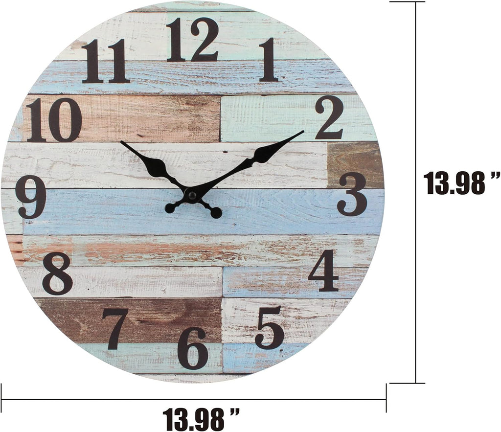 Stonebriar Vintage Coastal Worn Blue 14 Inch Round Battery Operated Wall Clock