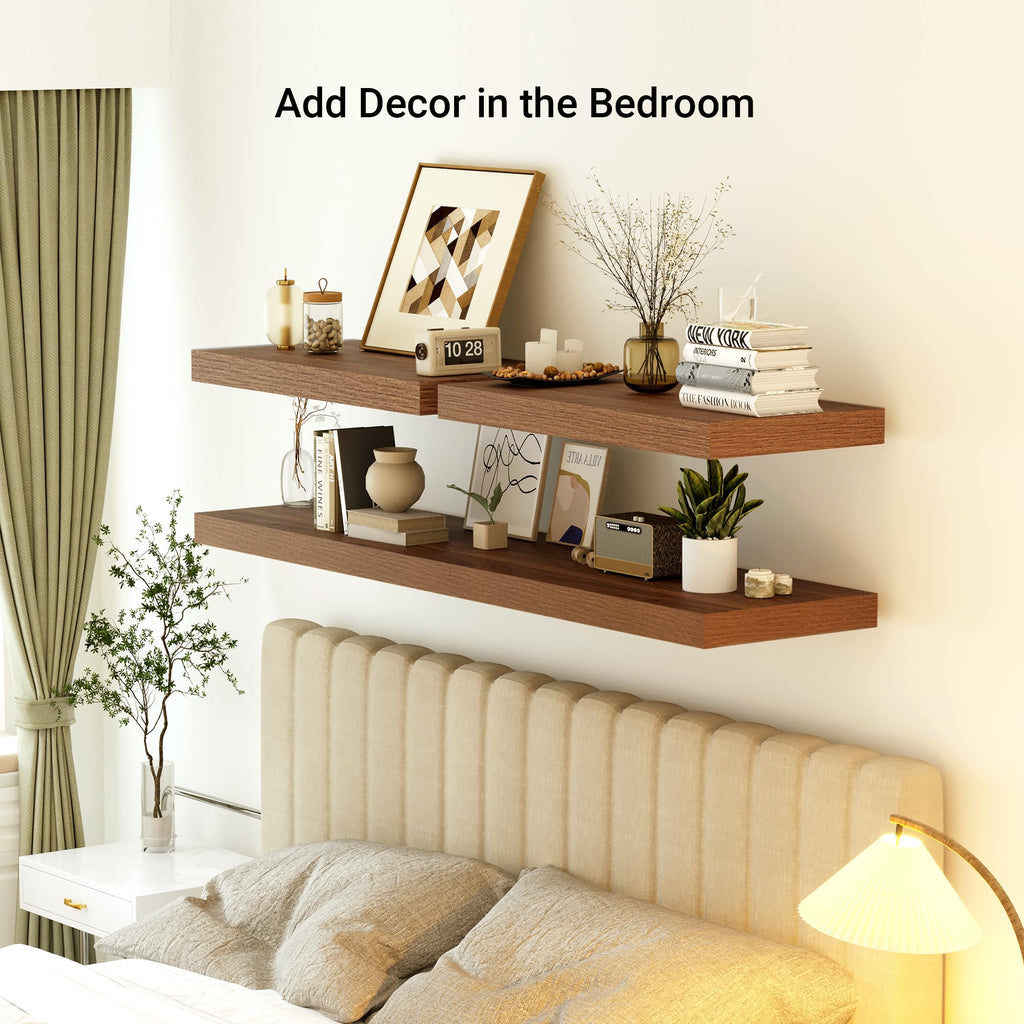 24 x 12 Deep Floating Shelves Wall Mounted Set of 1 Walnut