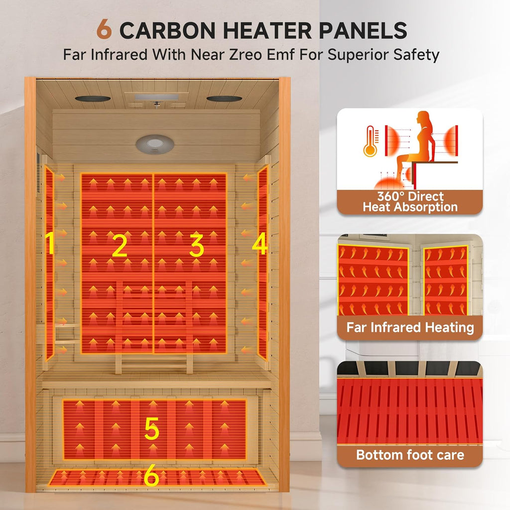 Springspa Far Infrared Sauna for Home, Home Indoor Infrared Sauna for 2-Person