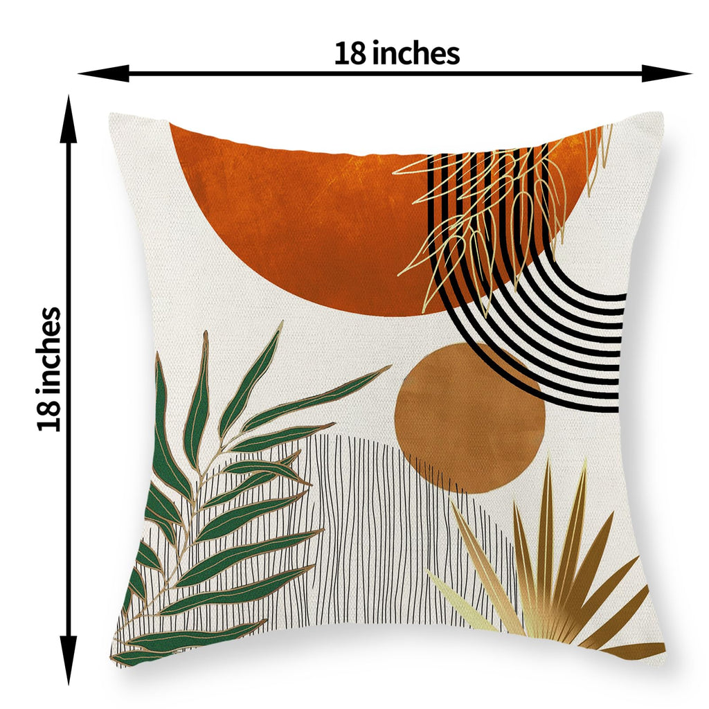 Pillow Covers 18x18 Set of 2 Green Gold Orange Throw Pillows Tropical Leaves Sunset Decor Modern Mid Century
