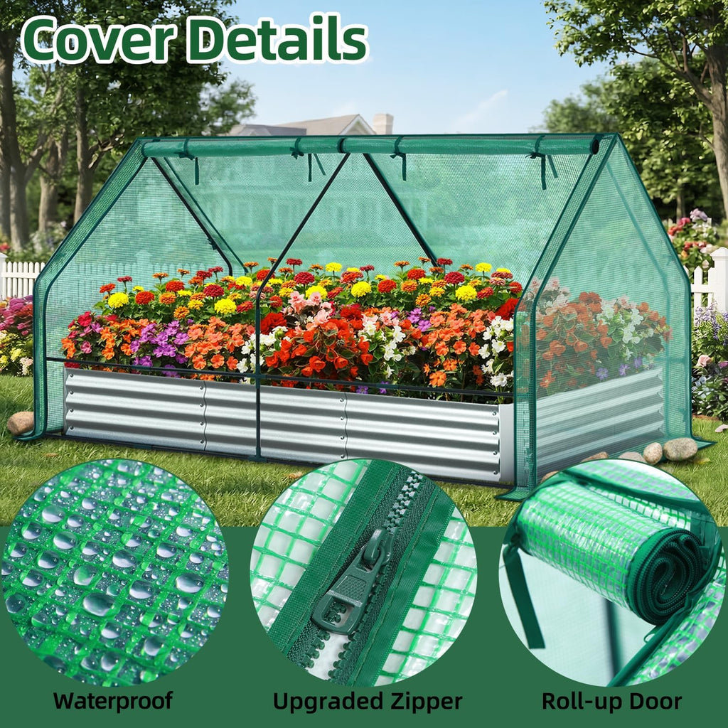 8x4x1 FT Raised Garden Bed Outdoor with Cover, 3-in-1 Gardening Set | PE Greenhouse Cover, 4 Doors for Ventilation