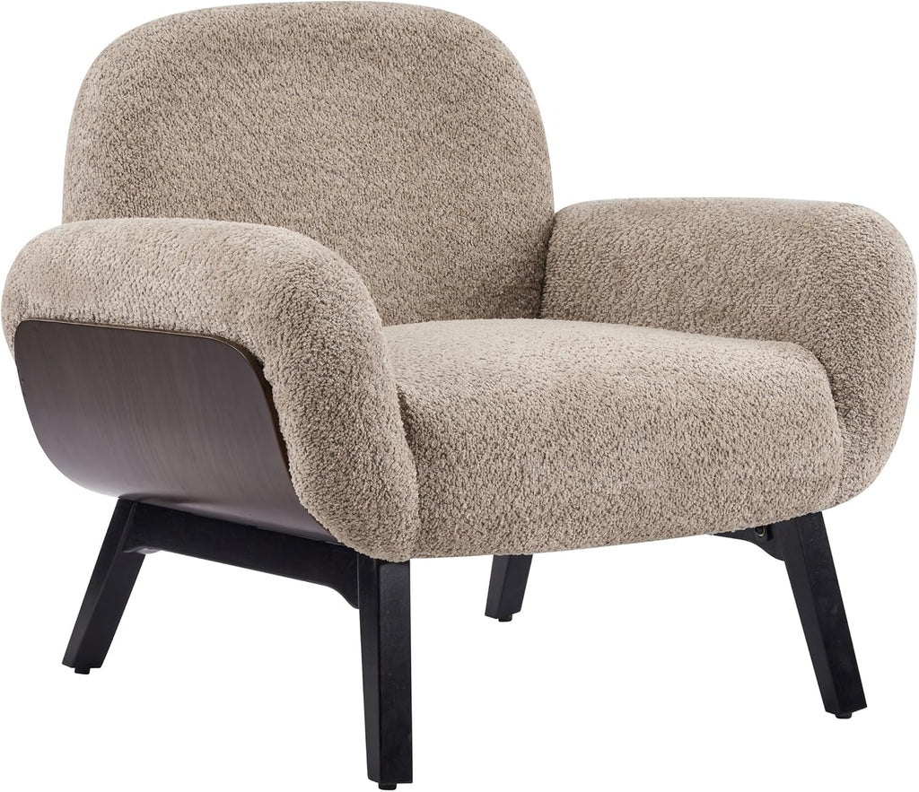 Audrey Modern Fabric Upholstered Accent Chair, Living Room Low Profile Fabric Armchair, Wooden Comfy Reading Chair