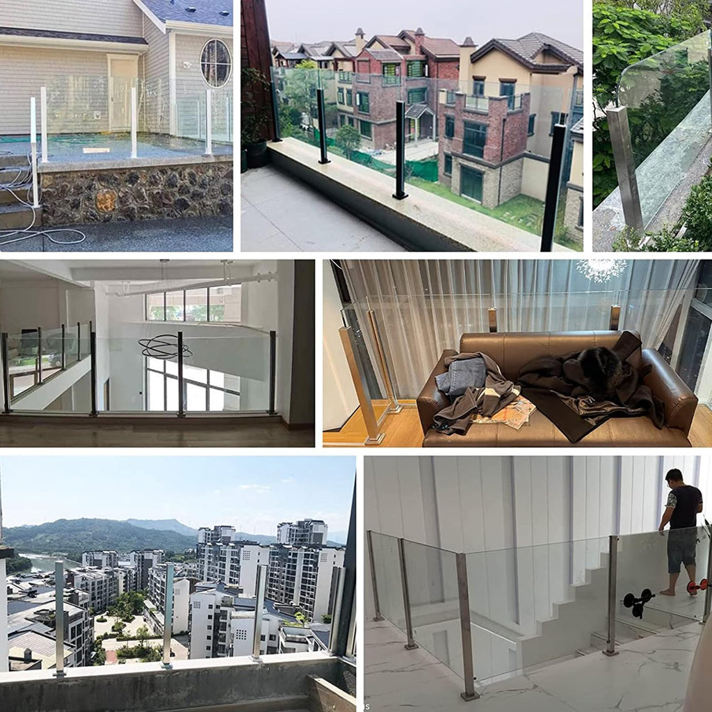 Heavy-Duty Glass Railing Post, 304 Stainless Steel Glass Railing with Spigot Slots & Sturdy Base, Balcony, Stairway